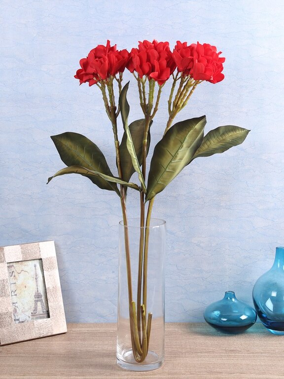 ARTIFICIAL CHAMPA FLOWER STICK (80 CM TALL, RED, SET OF 3) MSF51